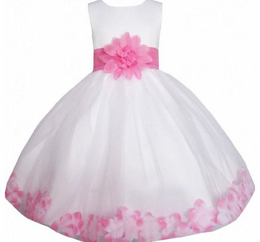 EE34 Girls Dress White Pink Flower Wedding Bridesmaid Holiday Kids Size 7-8 Years
