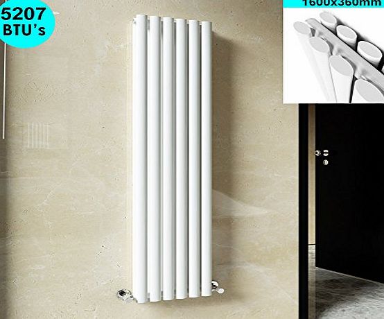 sunny showers 1600 x 360mm Vertical Column Radiator White Oval Double Panel Designer Radiator Heater