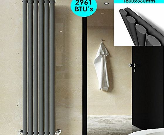 sunny showers 1800x360 mm Anthracite Vertical Oval Column Radiator Single Panel Designer Radiators