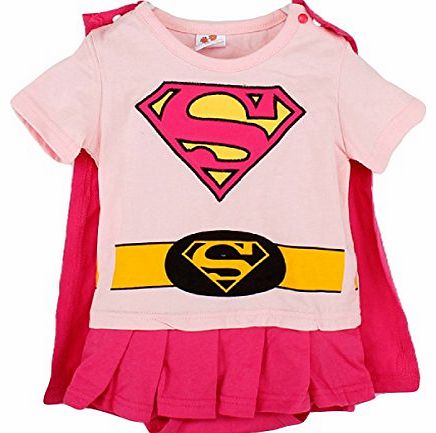 SUPERMAN BATMAN BABY TODDLER ALL IN 1 FANCY DRESS OUTFIT ROMPER SUITS WITH CAPE (90: (12-18 months), Supergirl)