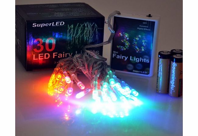 SuperLED Battery Powered 30 Multi Colour LED String Fairy Light Set, with FREE Alkaline Batteries, Switchable Constant/Multi Effect