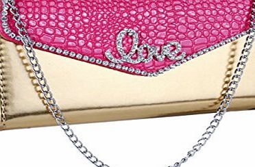 SuperStore_Electronics TM) Love Letter Diamond Glitter Sparkly Golden Patchwork Fashion Women Scratch-Resistant Skin Bag Case Cover With Two Business Credit Card Slots Wallet Chain Holder Wallet For A