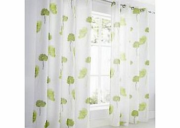 Supplied by Maple Textiles Lime Green Large Poppy Flower Linen Look Lined Voile Curtain Eyelet Heading 57`` x 90``