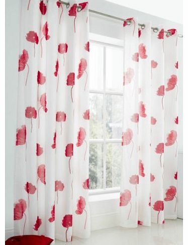 Supplied by Maple Textiles Red Large Poppy Flower Linen Look Lined Voile Curtain Eyelet Heading 57`` x 90``