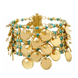 Suzie G 5 Row Lara Coin Bracelet with Turquoise