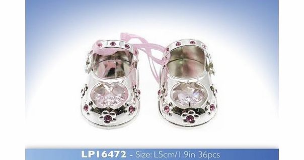 Swarovski Elements Christening Silver Plated Pink Swarovski Crystal Baby Boots