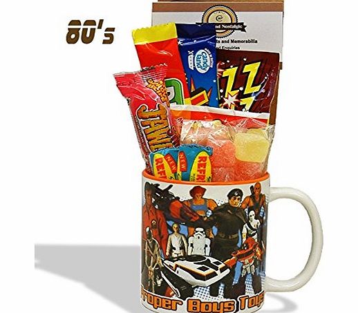 Sweet and Nostalgic 1980s Boys Toys Mug Mug with a Choc selection of 80s themed sweets.