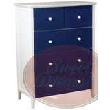 Sweet Dreams Kipling 5 Drawer Chest in Blue and White finished Rubberwood