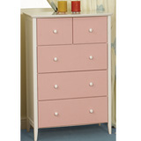Sweet Dreams Kipling 5 Drawer Chest in Pink and White finished Rubberwood