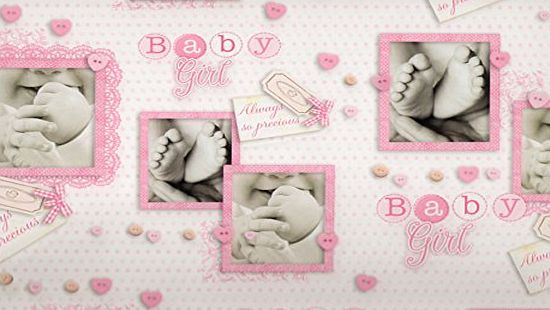 Swoosh Supplies 4 x Pink Bear, Pram amp; Stork, New Born Baby Girl / Christening Gift Wrap - Luxury Wrapping Paper