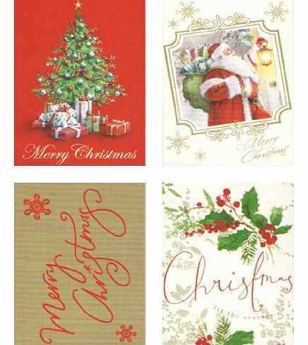 48 x Traditional Christmas Gift Tags / Cards - Santa / Tree / Mistletoe / Gold