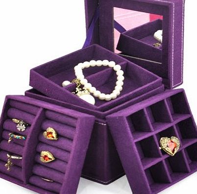 SWT Purple Princess Suede Velvet Jewelry Jewellery Box with 3 Removable Layers --- Perfect Storage for Your Necklace / Bracelet / Earrings / Pendants --- 12cm X 12cm X 12cm