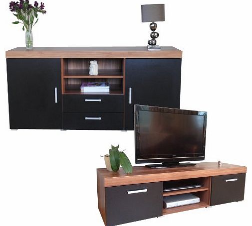 Black & Walnut Sydney Large Sideboard & TV Cabinet 140cm Unit Living Room Furniture Set