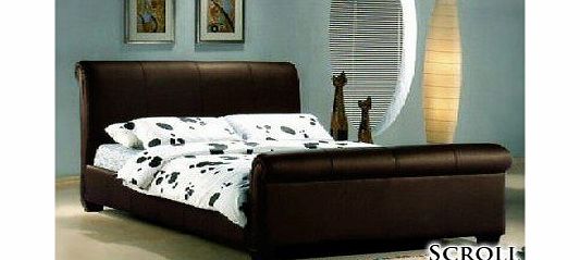 Brown Faux Leather Sleigh 46`` Double Bed Frame 8010