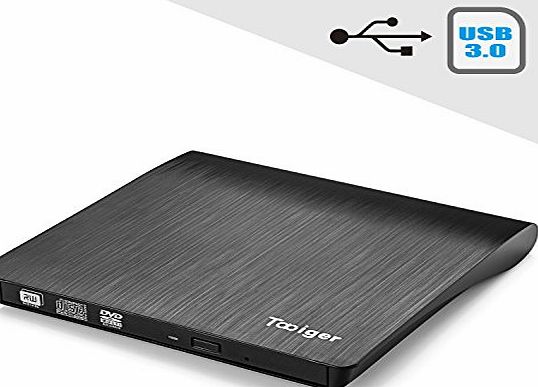 Tabiger USB 3.0 Ultra Slim Portable External CD RW/ DVD RW/CD ROM/ DVD ROM Drive/writer/Rewriter/Burner for Laptops, Desktops and Notebooks. Black