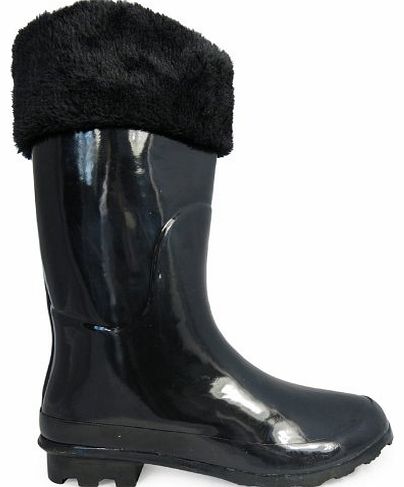 Tack N Hack New Ladies Fur Winter Snow Rain Wellington Boots Black Size UK 8