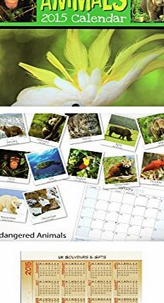 Tallon 2015 Endangered Animals 16 Months Square Wall Calendar Panda Polar Brown Bear Leopards Chimpanzee Free Pocket Calendar Christmas Gift