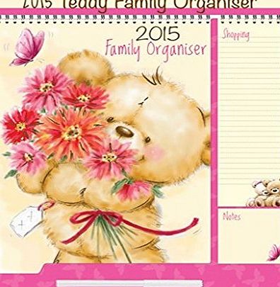 Tallon 2015 Family Organiser Calendar Memo Pad, Pen Shopping List - Teddy Pink Flowers