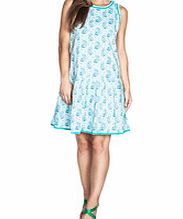 Blue cotton paisley pleat-skirt dress