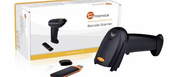 TaoTronics TT-BS012 Wireless Cordless Handheld Barcode Bar Code Scanner Reader Kit - Black, 32-bit Decoder, Anti-interference, Mobile Moveable, Optical Laser,Short Range