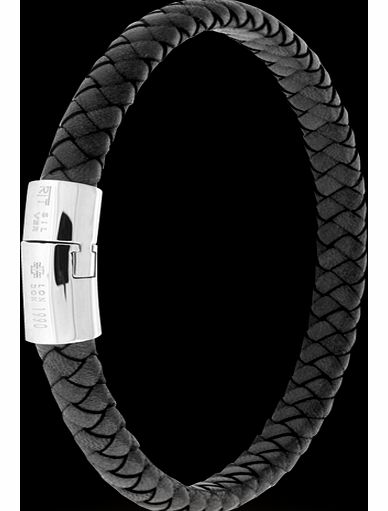 Mens Cobra Black Leather Bracelet