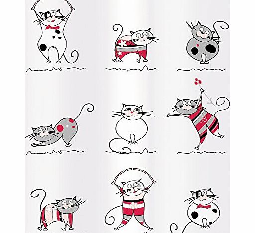 Tatkraft Funny Cats Shower Curtain 180X180 cm Waterproof Textile Polyester incl. 12 oval Rings