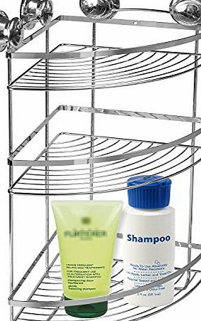 Tatkraft Spring Bathroom Corner Rack 3 Shelves 4 Vacuum Suction Cups 30.5X22X51.5 cm