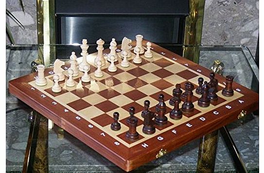 Taya B Brand New Handcrafted wooden folding Tournament No 4 chess set Mahogany-Sycamore Inlay 42 cm x 42 cm