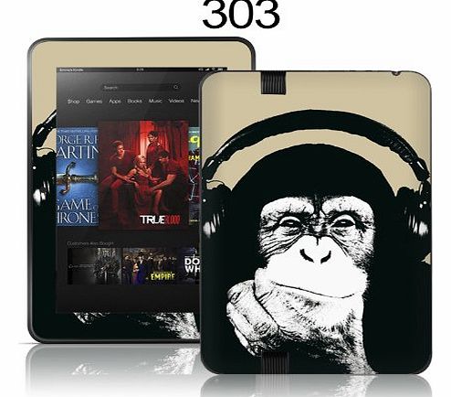 TaylorHe Skin for Kindle Fire HD TaylorHe Colourful Decal Vinyl Skin for Amazon Kindle Fire HD Ultra-slim protection with pretty patterns MADE IN BRITAIN Funny Chimp wearing Headphones