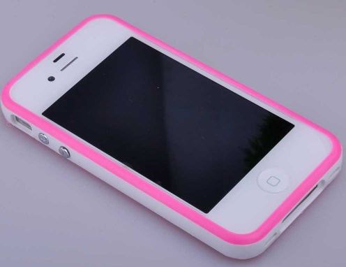 Best Quality Iphone 4 4G 4S White Pink TPU Bumper Frame Rubber Case Cover W_ Metal Buttons for iPhone 4 4G 4S by TB1 Products 