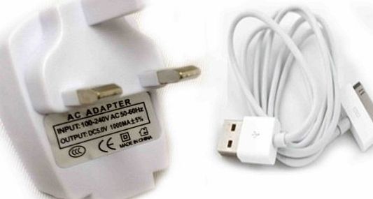 TB1 A+++ TOP QUALITY Plug USB Wall Charger +Data transfer /charging cable also supports iPhone 4, 4GS, 3GS, 3, All Apple iPods With Dock Connectors