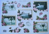 3D step by step TBZ embossed and gilded die cut decoupage sheet - swans, flowers, romance