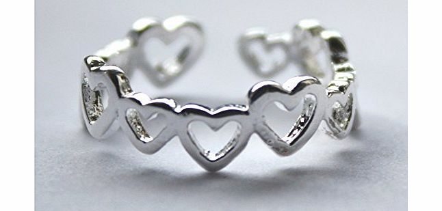 TC-Accessories Silver Adjustable Toe or Pinkie Ring Big Open Hearts Little Heart