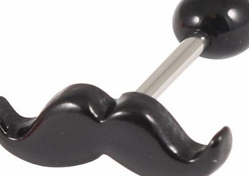 TDi bodyjewellery Acrylic Moustache Tongue Bar in Black. Surgical Steel bar. 1.6mm gauge. 14mm length. Balls 5mm. Also available in other lengths, ball size and colours and as Value Multi Packs