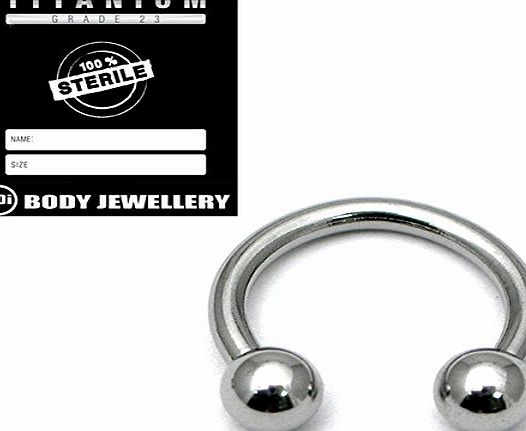 Sterile Titanium Body Jewellery in sterile pouch. Titanium Circular Barbell (CBB, Horse Shoe) in Mirror Polish. 1.2mm gauge, 8mm length with 3mm balls.