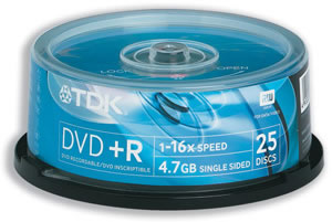 TDK DVD R Recordable Disk Write-once on Spindle