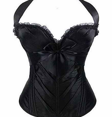 TDOLAH Black Basques Bustiers Satin Laced Corsets Sexy Lingerie Sets for Women (UK Size 14-16 (2XL), Black(Halter Style))