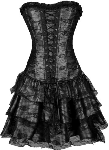 TDOLAH Sexy Corset Gothic Boned Dress Bustier Clubwear Lingerie Set for Women (UK Size 14-16 (2XL), Black)