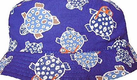 TeddyTs Baby Boys Turtles Design Holiday Bucket Style Summer Sun Beach Hat (6-12 Months (48cm), Blue Turtles)