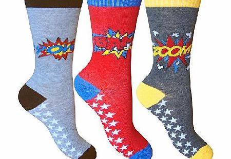 TeddyTs Boys Colourful Cotton Rich Comic Book Superhero Socks (3 Pair Multi Pack) (UK Junior Shoe 12.5-3.5 (