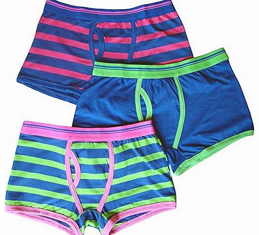 Boys Cotton Rich Fashion Design Fitted Boxer Shorts (3 Pair Multi Pack) (13-14 Years, Stripes)