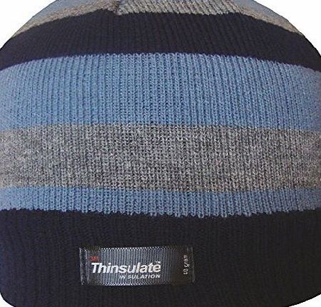 TeddyTs Boys Striped Design Thermal Knit Fleece Lined Thinsulate Winter Beanie Hat (Black Grey amp; Orange)