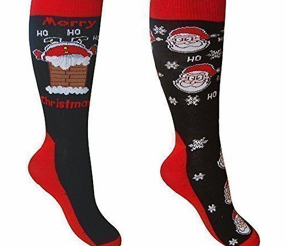 TeddyTs Mens Funky Colourful Novelty Festive Christmas Socks (2 Pair Multi Pack) (Chimney amp; Snowflake Santa Claus)