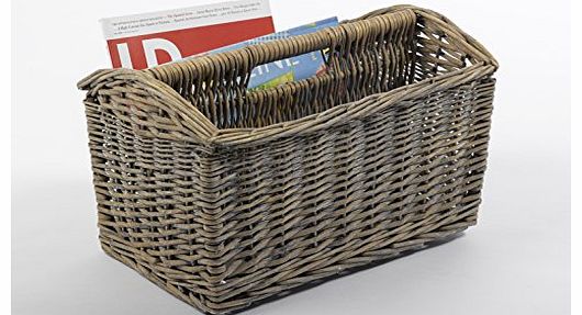 Grey Wash Wicker Magazine and Newspaper Basket Rack Carrier