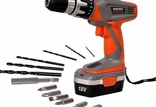 Terratek 18 Volt Cordless Drill Driver with 13pcs Accessory Kit,Comes Complete with Battery and Charger.