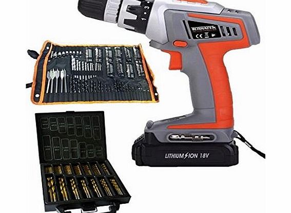 Terratek 18V Lithium Ion Li-ion Cordless Power DIY Combi Drill Driver with 249 Piece Accessory Kit