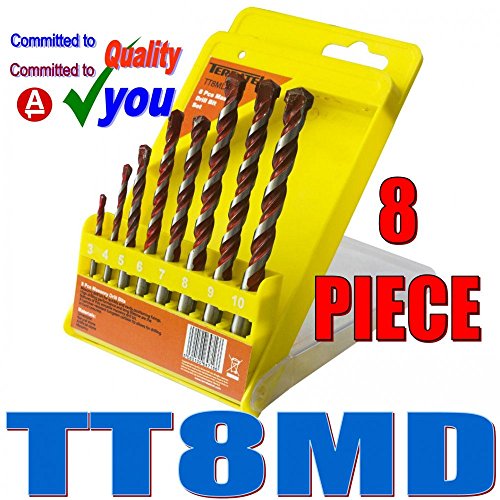 8pcs Masonry Hammer Resistant Tungsten Carbide Tipped Drill Bit Set Comes Complete in a storage case