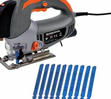 Powerful 750W Pro Compact Jigsaw with Integrated laser for improved cutting accuracy it comes with 5 wood cutting and 5 metal cutting blades