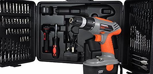 Terratek TT18VKIT 18V Cordless Power Hand Drill with 68Pcs Household Accessory Kit comes in Carry Case