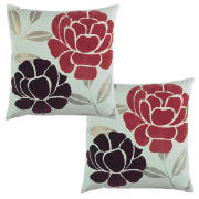 tesco Flock Floral Cushion red, Anya, Twinpack